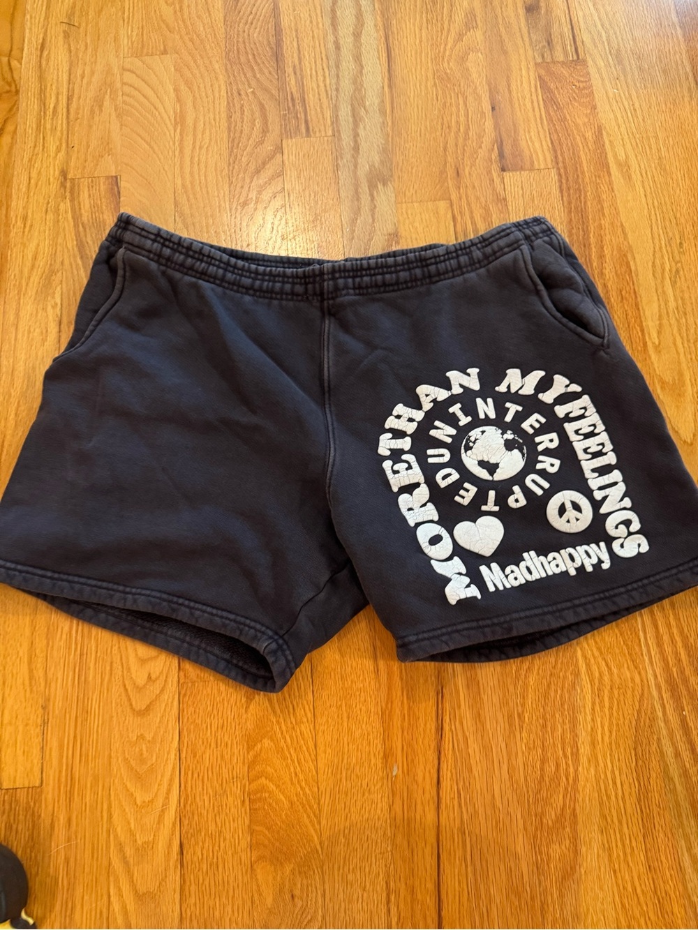 Madhappy Northern Meetings Graphic Sweat Shorts Charcoal Cotton Lounge-Large